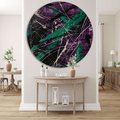 Abstracte dynamische figuur met paarse tinten forex muurcirkel