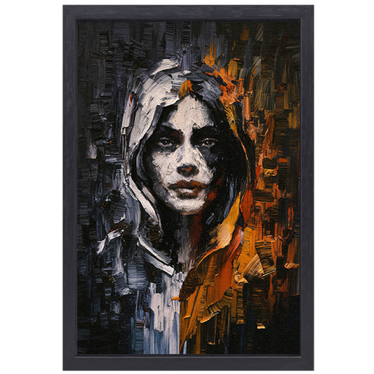 Dynamisch Abstract Portret met Expressieve Kleuren canvas met baklijst