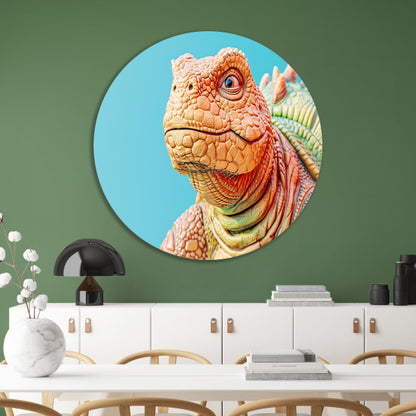 Gedetailleerde dinosaurus in kleurrijke moderne stijl aluminium muurcirkel