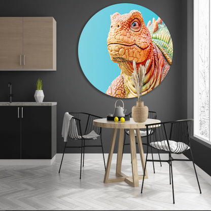 Gedetailleerde dinosaurus in kleurrijke moderne stijl aluminium muurcirkel