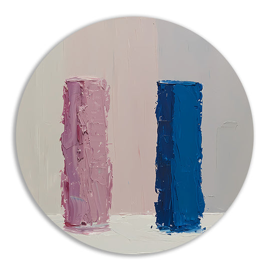 Kleurrijk abstract ontwerp met roze en blauw aluminium muurcirkel
