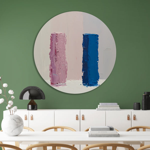 Kleurrijk abstract ontwerp met roze en blauw aluminium muurcirkel