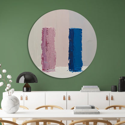 Kleurrijk abstract ontwerp met roze en blauw aluminium muurcirkel