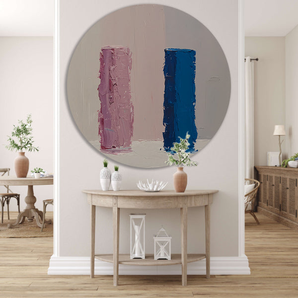 Kleurrijk abstract ontwerp met roze en blauw aluminium muurcirkel
