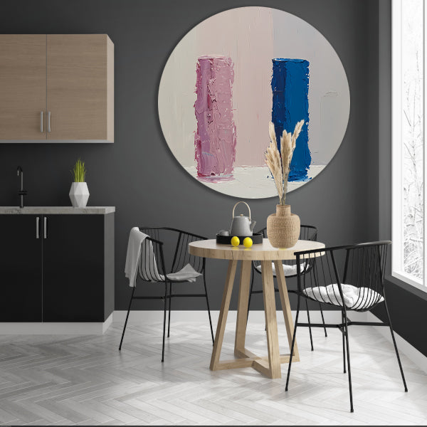 Kleurrijk abstract ontwerp met roze en blauw aluminium muurcirkel