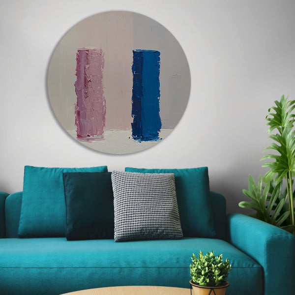 Kleurrijk abstract ontwerp met roze en blauw aluminium muurcirkel