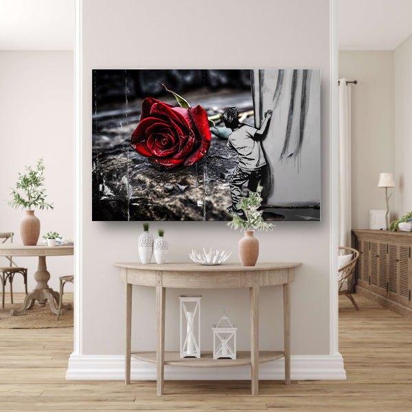 Jongen en Roos tegen Contrastmuur acrylglas