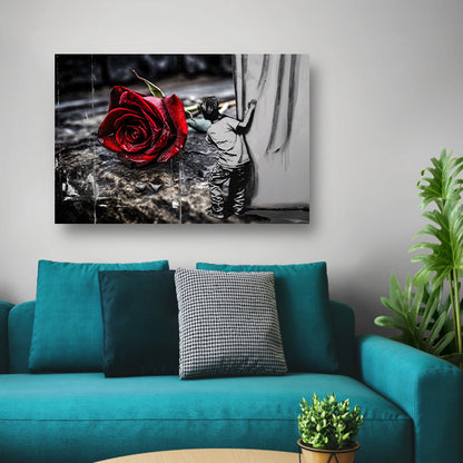 Jongen en Roos tegen Contrastmuur poster