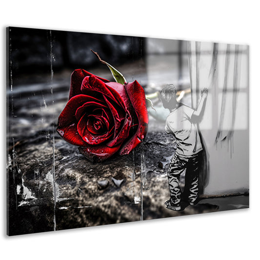 Jongen en Roos tegen Contrastmuur acrylglas