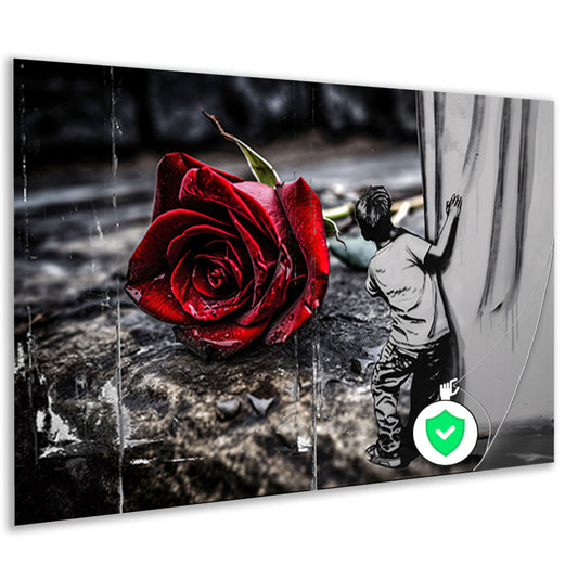 Jongen en Roos tegen Contrastmuur poster