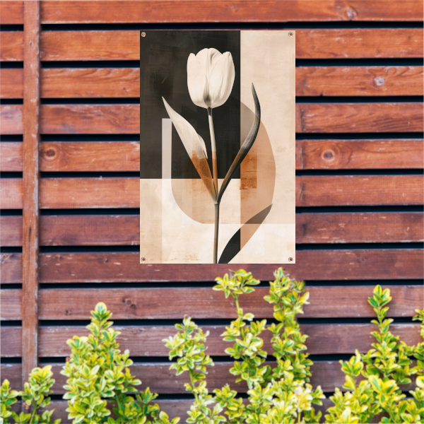 Elegante Sepia Tulp op Moderne Achtergrond tuinposter