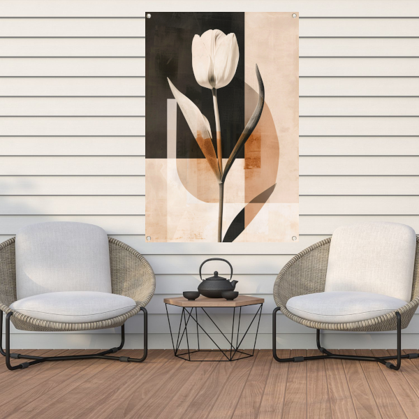 Elegante Sepia Tulp op Moderne Achtergrond tuinposter