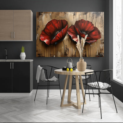 Twee rode bloemen met abstracte achtergrond poster