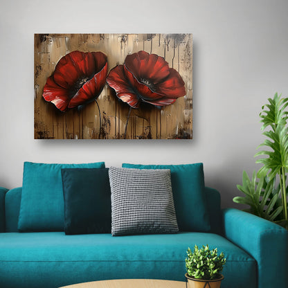 Twee rode bloemen met abstracte achtergrond poster