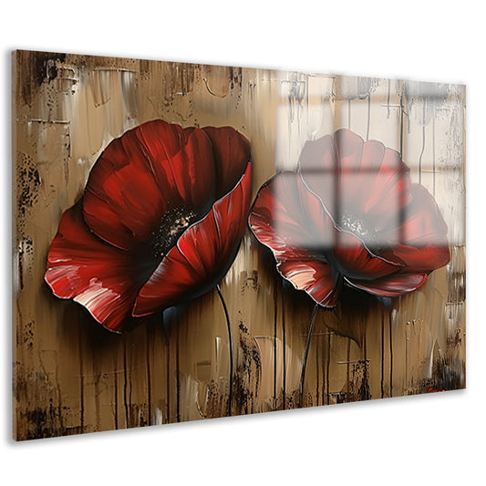 Twee rode bloemen met abstracte achtergrond acrylglas