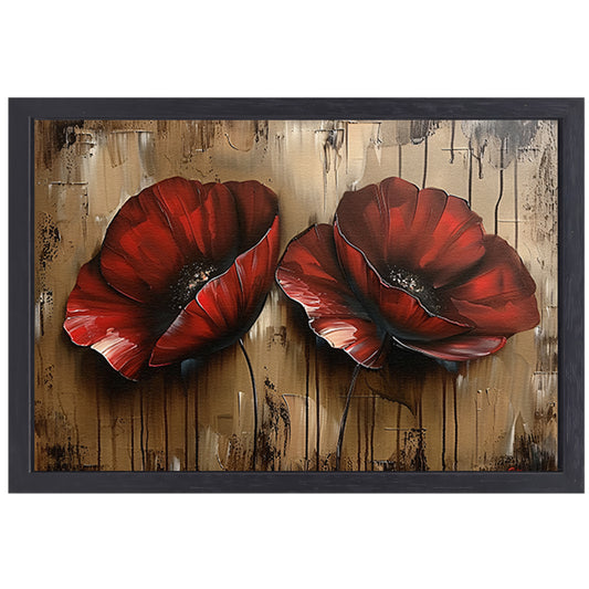Twee rode bloemen met abstracte achtergrond canvas met baklijst