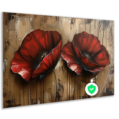 Twee rode bloemen met abstracte achtergrond poster
