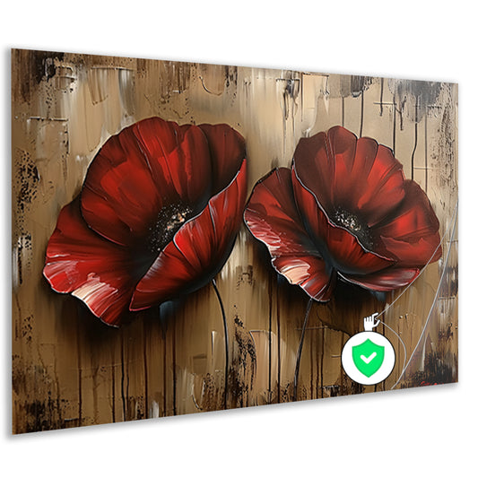 Twee rode bloemen met abstracte achtergrond poster