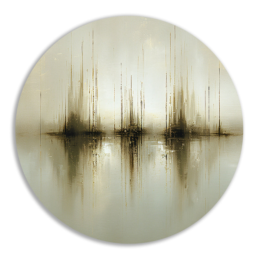 Abstract gouden reflecties in mist aluminium muurcirkel