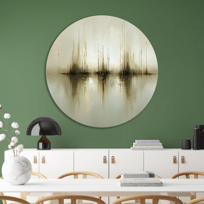 Abstract gouden reflecties in mist aluminium muurcirkel