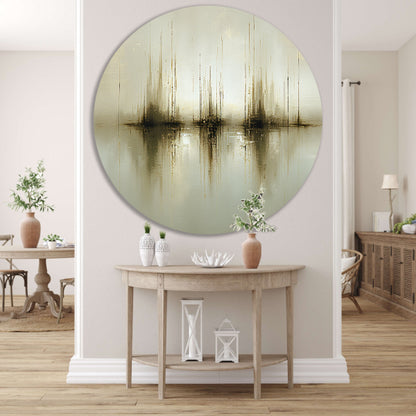 Abstract gouden reflecties in mist aluminium muurcirkel