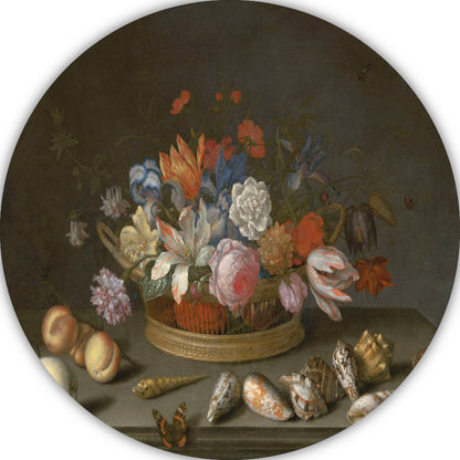 Tulpen, rozen en andere bloemen in een mand - Balthasar van der Ast forex muurcirkel