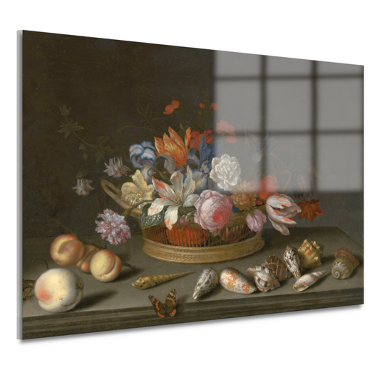 Tulpen, rozen en andere bloemen in een mand - Balthasar van der Ast acrylglas