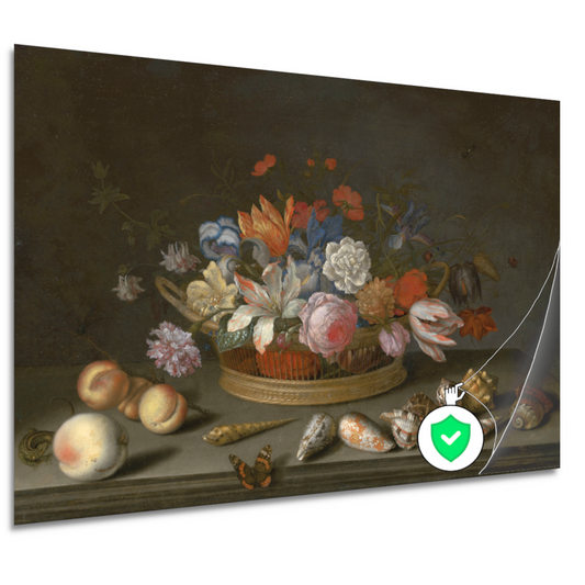 Tulpen, rozen en andere bloemen in een mand - Balthasar van der Ast poster
