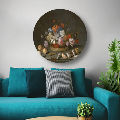 Tulpen, rozen en andere bloemen in een mand - Balthasar van der Ast forex muurcirkel
