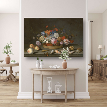 Tulpen, rozen en andere bloemen in een mand - Balthasar van der Ast acrylglas