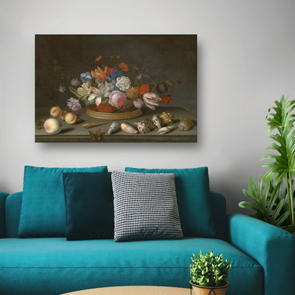 Tulpen, rozen en andere bloemen in een mand - Balthasar van der Ast poster