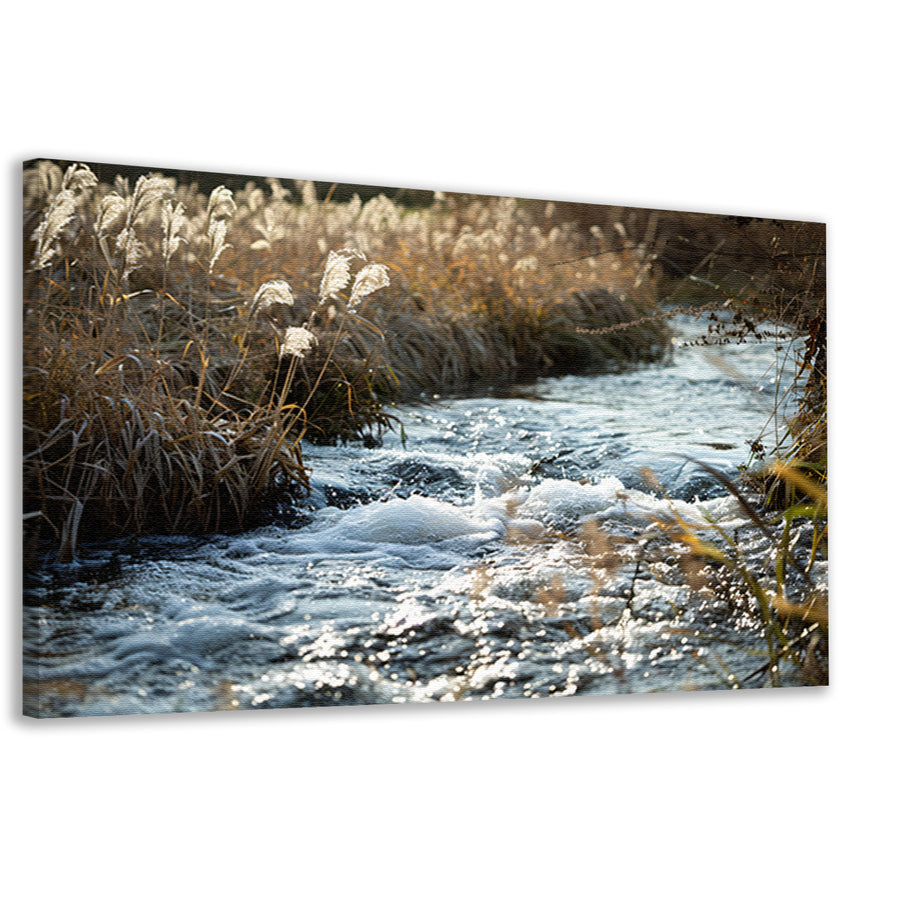 Stromende kreek omgeven door wilde flora canvas