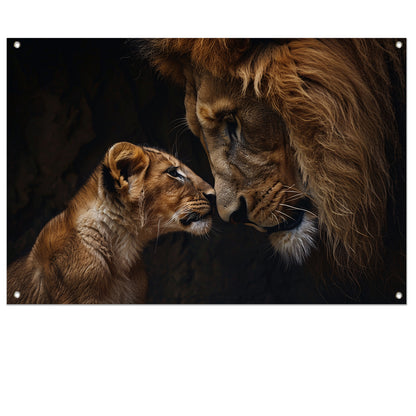 Majestueuze leeuw met zijn welp tuinposter
