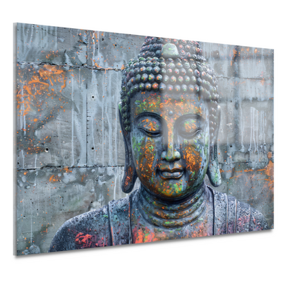 Boeddha Kunstwerk met Kleurrijke Betonnen Achtergrond acrylglas