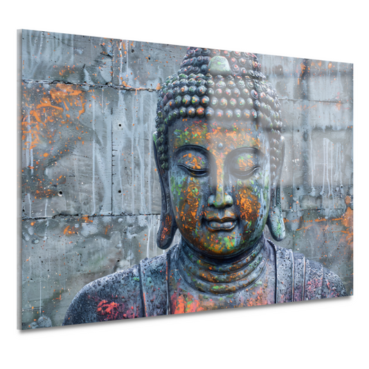 Boeddha Kunstwerk met Kleurrijke Betonnen Achtergrond acrylglas