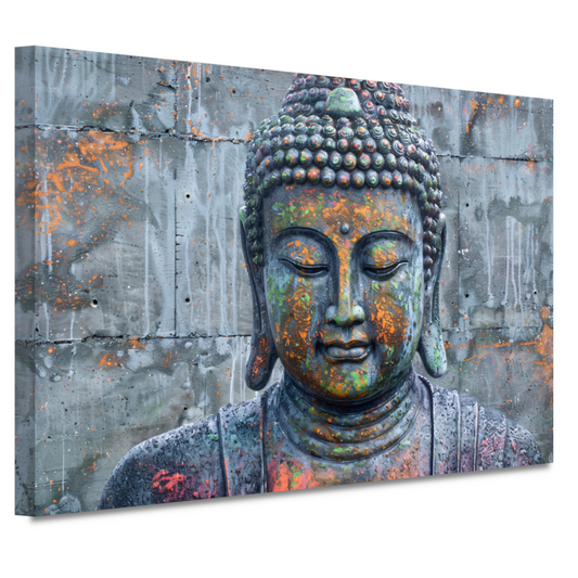 Boeddha Kunstwerk met Kleurrijke Betonnen Achtergrond canvas