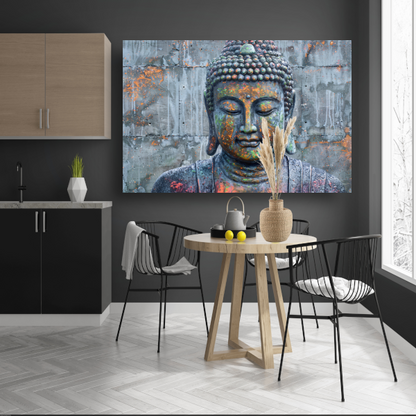 Boeddha Kunstwerk met Kleurrijke Betonnen Achtergrond canvas