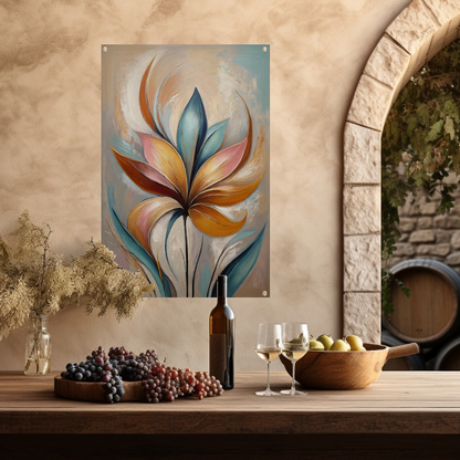 Abstracte Bloem in Pastelkleurige Olieverf tuinposter
