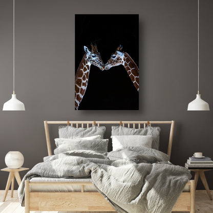 Twee giraffen in een intiem moment poster