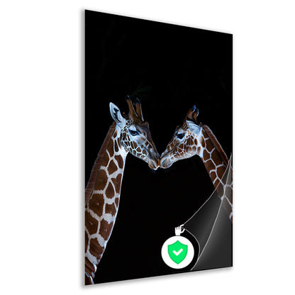 Twee giraffen in een intiem moment poster