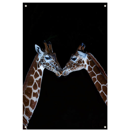 Twee giraffen in een intiem moment tuinposter