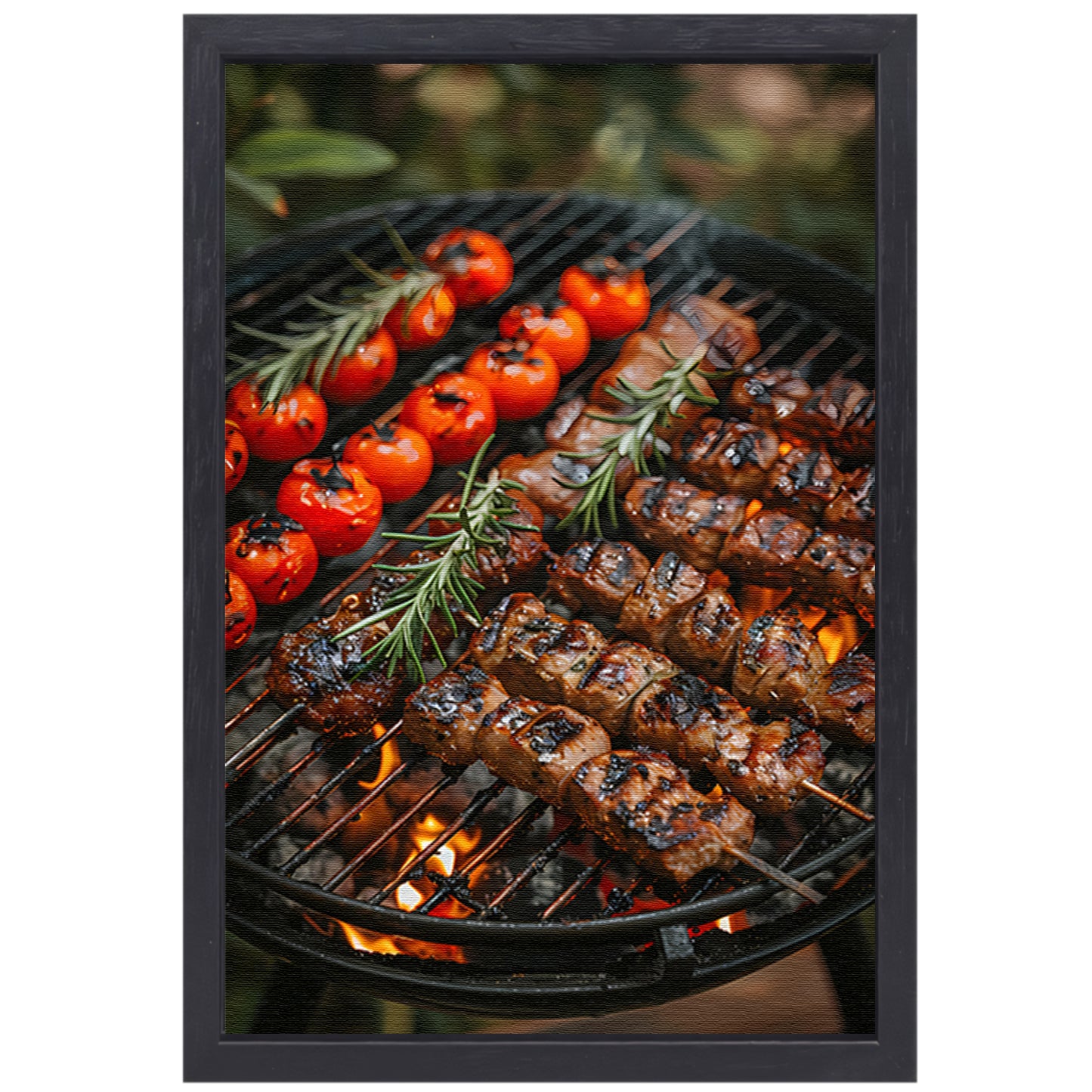 Gegrild vlees en tomaten op barbecue canvas met baklijst