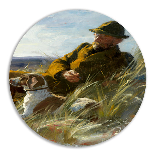 Meesterplanter C.F. Dahlerup met zijn jachthond - Ferdinand Heilbuth aluminium muurcirkel