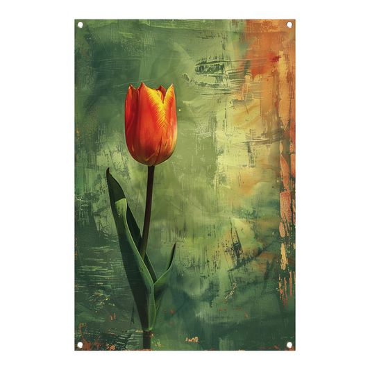 Oranje tulp met abstracte achtergrond tuinposter