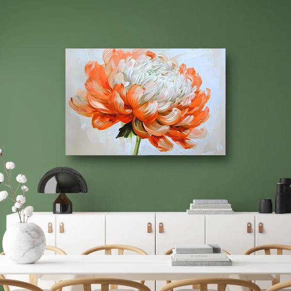 Abstract schilderij van oranje en witte bloem canvas met baklijst