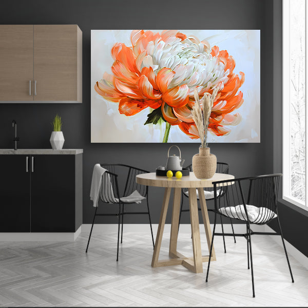 Abstract schilderij van oranje en witte bloem canvas met baklijst