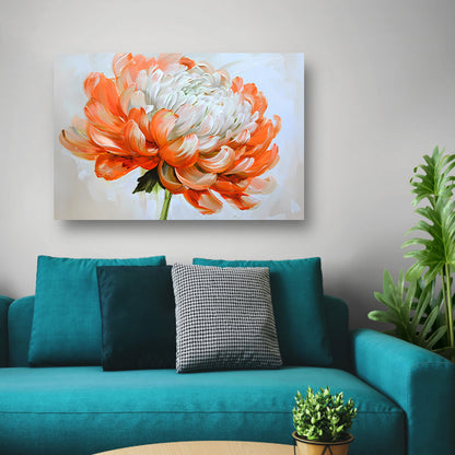 Abstract schilderij van oranje en witte bloem canvas met baklijst