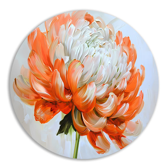 Abstract schilderij van oranje en witte bloem aluminium muurcirkel