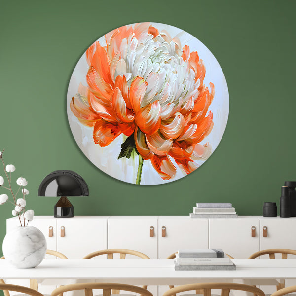 Abstract schilderij van oranje en witte bloem forex muurcirkel