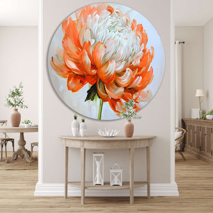 Abstract schilderij van oranje en witte bloem aluminium muurcirkel
